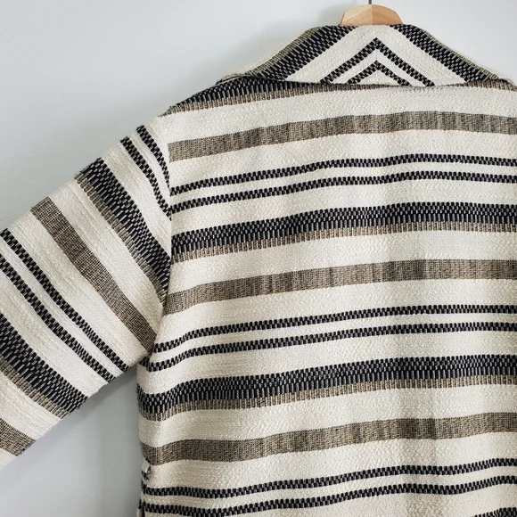 Scotch And Soda Medium Jacket Open Front Cotton Coat Neutral Stripes Boho Fringe - Picture 10 of 16